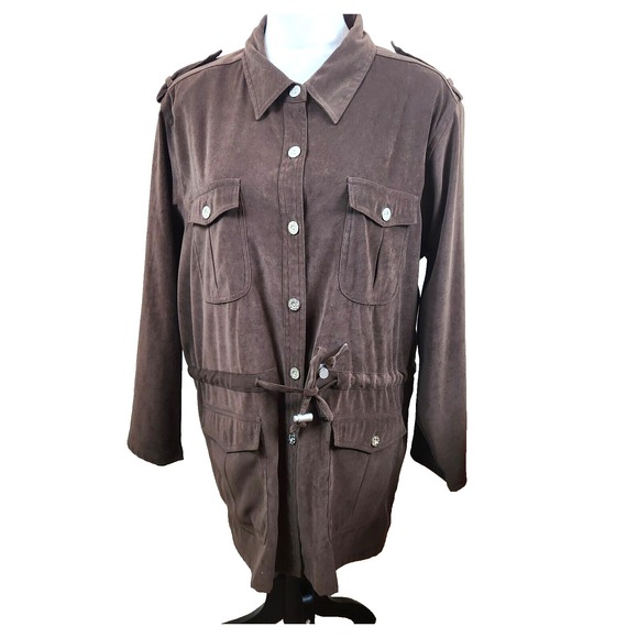 Jackets & Blazers - Denim & Co Moleskin Coat Womens Plus‎ Sz 1X Brown 4 Pocket Button Front Jacket